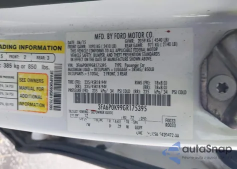 2016 Ford Fusion Titanium from USA, damaged, VIN 3FA6P0K99GR175395